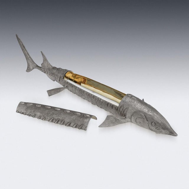 Silver 20th Century Elizabeth II Silver Sturgeon-Form Caviar Server from Asprey & Co, 1965, Set of 2 For Sale - Image 8 of 18