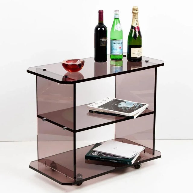 Mid-Century Italian Smoked Acrylic Glass Serving Trolley, 1980s For Sale - Image 14 of 18