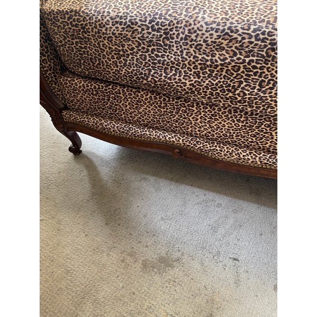 Antique French Hand Carved Walnut Daybed With Leopard Suede Upholstery For Sale - Image 9 of 12