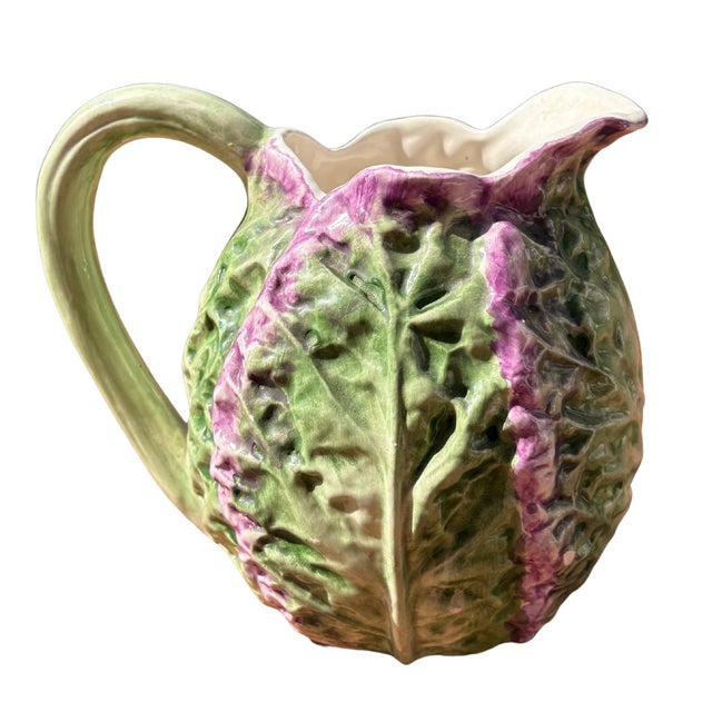 Antique French Country Majolica Barbotine Cabbage Jug, 1900 For Sale - Image 6 of 6