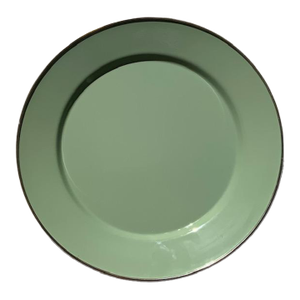MacKenzie-Childs Sage Green Enamel Charger Plate, Handmade Metal Rim, 12"