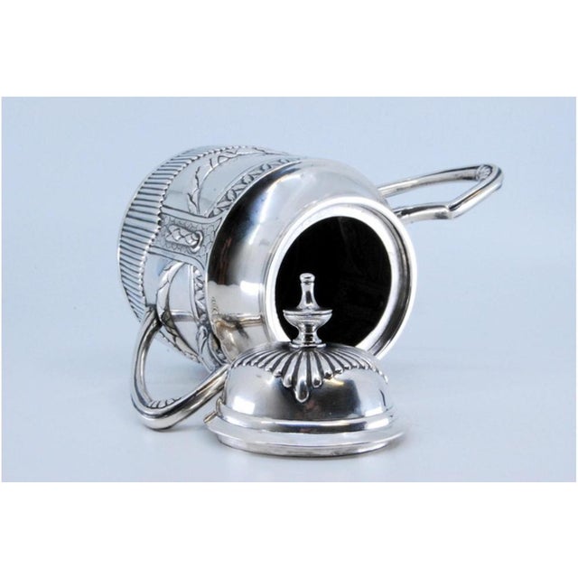 Metal Sugar Bowl in Fluted Silver with Reliefs and Scrolls, Lid with Knob For Sale - Image 7 of 10