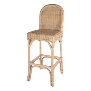 Flora 30 in. Seat Height Rattan Scalloped Edge Bar Stool with Back, Natural Rattan For Sale
