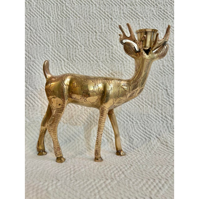 Mid 20th Century Mid 20th Century Cast Brass Reindeer Buck Candleholder For Sale - Image 5 of 10