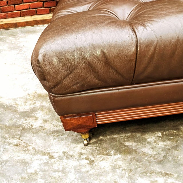 Vintage Ethan Allen English Chesterfield Leather Ottoman For Sale - Image 10 of 11