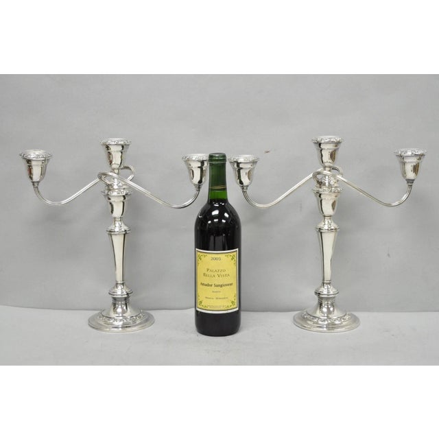 Vintage Gorham Yc3021 Silver Plated 3 Arm Convertible Candelabra - A Pair For Sale - Image 14 of 15