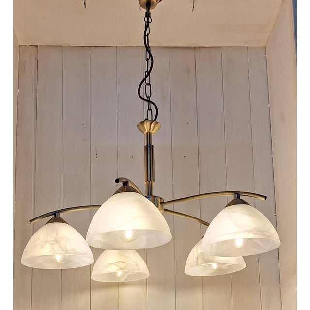 2000 - 2009 Vintage Pendant Lamp with White Marbled Glass Shades from Honsel, 2000s For Sale - Image 5 of 8