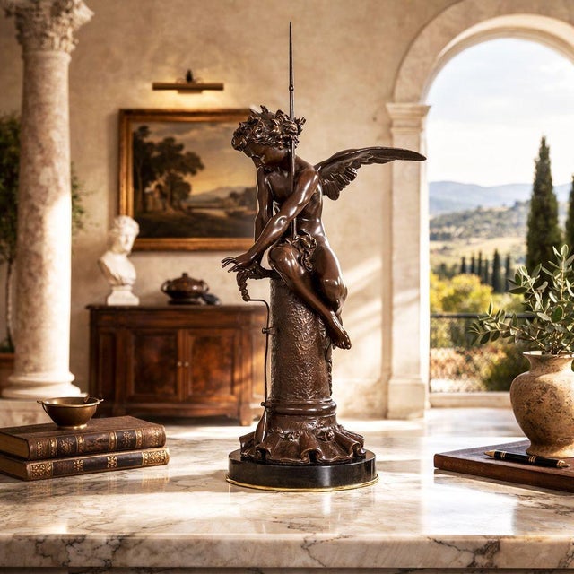 GIULIO MONTEVERDE Italian, 1837–1917 "Genius of Franklin" (1871) Patinated bronze Signed MONTEVERDE and inscribed Roma...