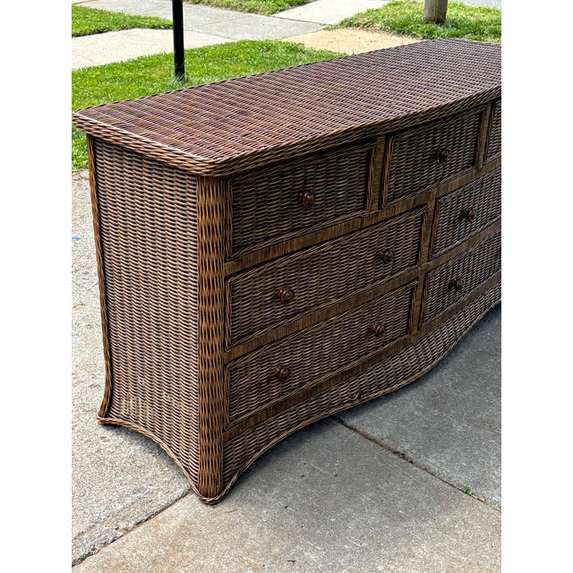 Vintage Skirted Wicker Bow-Front Dresser For Sale - Image 6 of 15