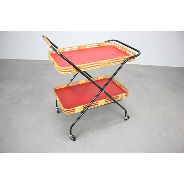 Mid-Century Czechoslovak Folding Bamboo Serving Trolley, 1960s For Sale - Image 10 of 13