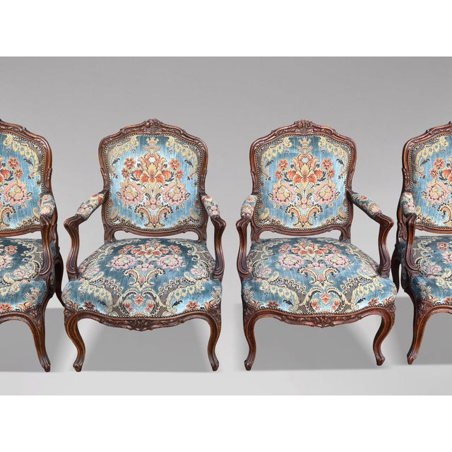 19th Century Louis XV French Fauteuil Armchairs, 1860s, Set of 4 For Sale - Image 11 of 15