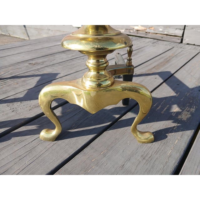 Vintage Ornate Cast Brass Fireplace Andirons 1950s For Sale - Image 12 of 18