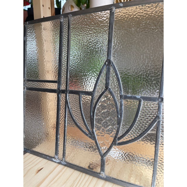 Transparent Vintage Leaded Glass Window Panel With Geometric Floral Motif For Sale - Image 8 of 9