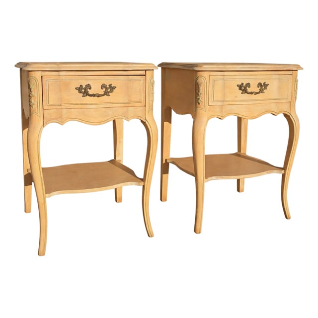 Pair of Vintage French Style Nightstands With Drawer and Lower Shelf For Sale