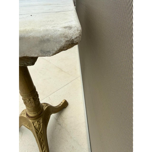 Cream Antique French Bistro Table with Marble Top and Cast Iron Pedestal Base, 1900s For Sale - Image 8 of 12