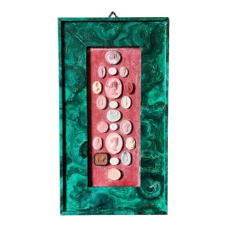 19th Century Italian Grand Tour Intaglio Collection With Painted Faux Malachite Frame For Sale