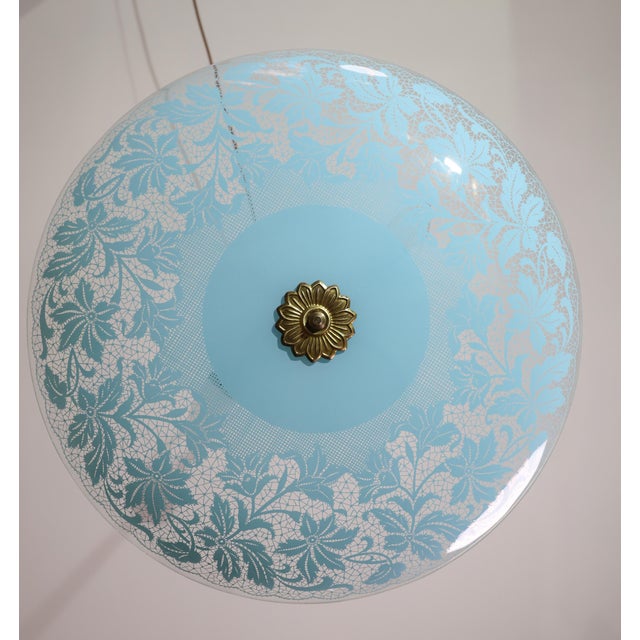 Vintage Italian Floral Glass and Brass Pendant Chandelier, Mid-Century, 2 Lights For Sale - Image 14 of 15