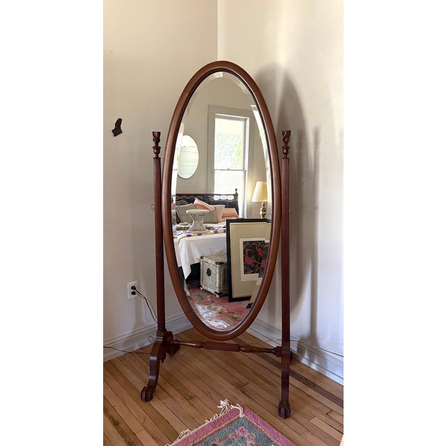1920s-30s extra-large mahogany swiveling cheval/floor mirror. Excellent condition. Measurements 74" tall 34" wide 24" deep...