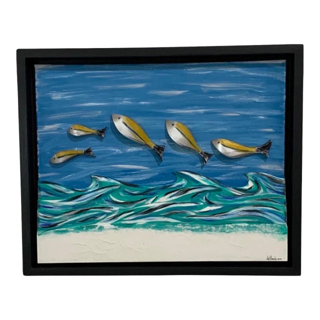 "Yellow Fins Beach" Contemporary Coastal Style Wall Sculpture For Sale