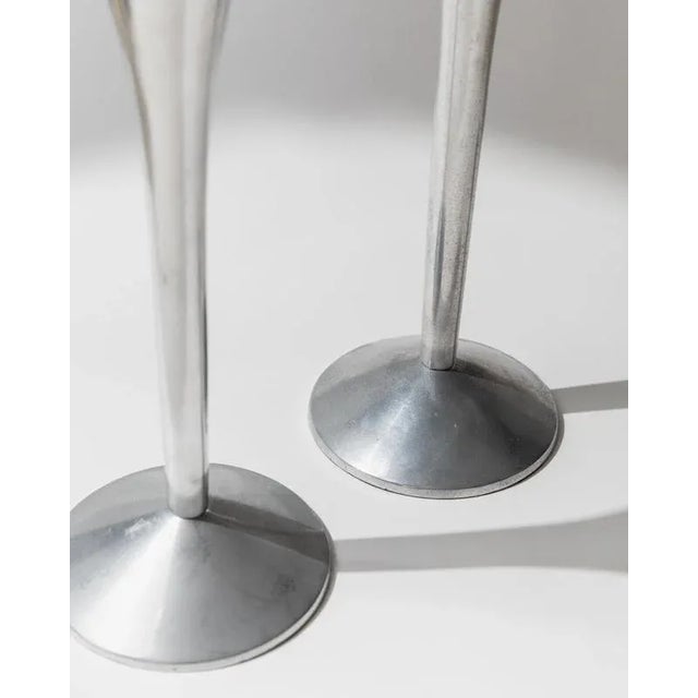 Metal Vintage Space Age Candleholders in Stainless Steel, Italy, 1970s, Set of 2 For Sale - Image 7 of 11