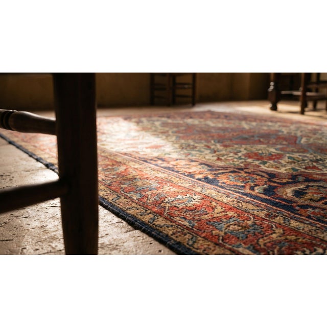 1880s Ivory Red Medallion Antique Sarouk Farahan Rug 4'8" X 6'4" Hand Knotted Wool Carpet For Sale - Image 9 of 10