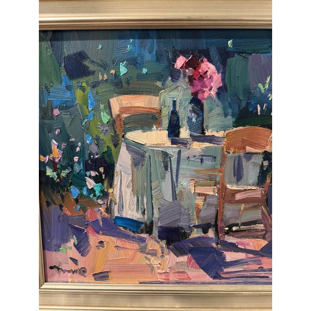 Wood 2022 Oil “Table for Two” Jose Trujillo Post-Impressionist, Framed in Plein Air For Sale - Image 7 of 7