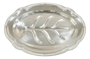 Vintage English Regency Silver Plated Oval Meat Cutlery Serving Platter Tray