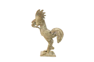 Vintage African Oxidized Bronze Rooster With Snake