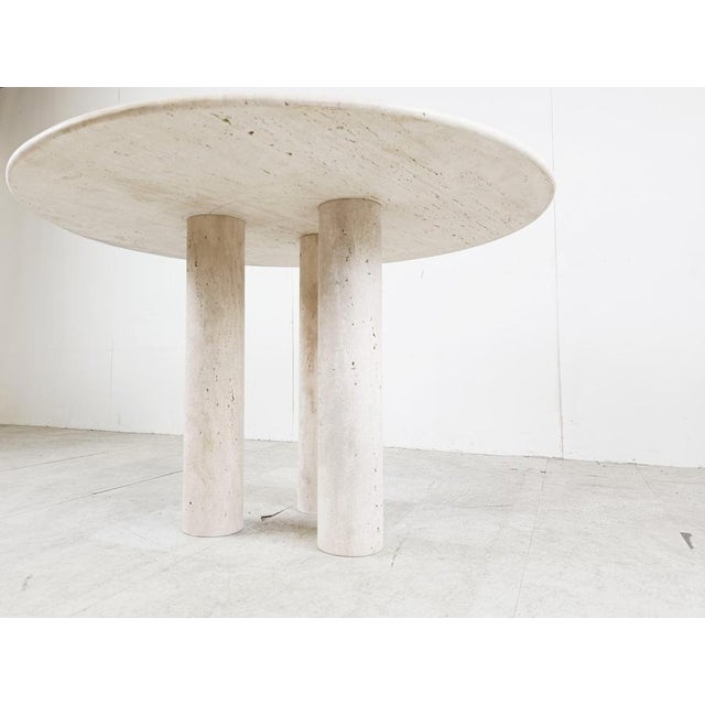 Italian Round Travertine Dining Table, 1970s For Sale - Image 3 of 11