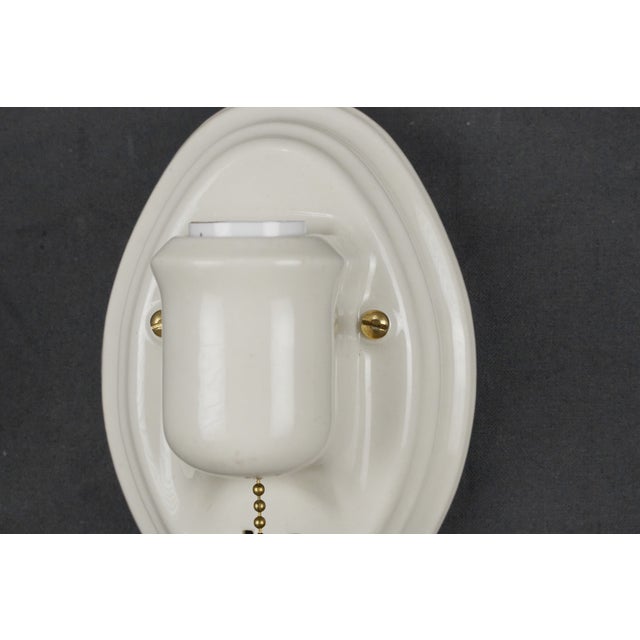 White Mid 20th Century Restored Traditional White Ceramic Wall Sconces With Pull Chains - a Pair For Sale - Image 8 of 11