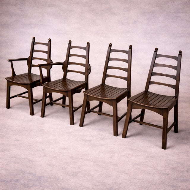 Arts & Crafts Brutalist Oak Dining Chairs by Webber of Croydon, 1960s, Set of 4 For Sale - Image 9 of 9
