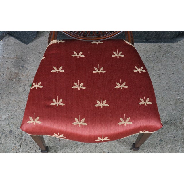 Antique Hepplewhite Carved Mahogany Oval Wheel Back Dining Side Desk Chair For Sale - Image 6 of 18