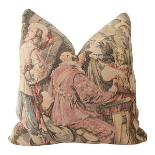 19thC. European Louis XIV Toile Pillow, Feather Down Insert 24" X 24" For Sale
