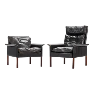His and Hers Set of Model 500 Lounge Chairs in Rosewood and Vintage Leather by Hans Olsen for CS Møbler, Denmark, circa 1960's - A Pair