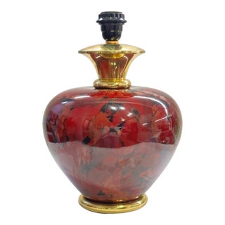 Vintage Maison Dauphin Red Ceramic & Brass Table Lamp For Sale