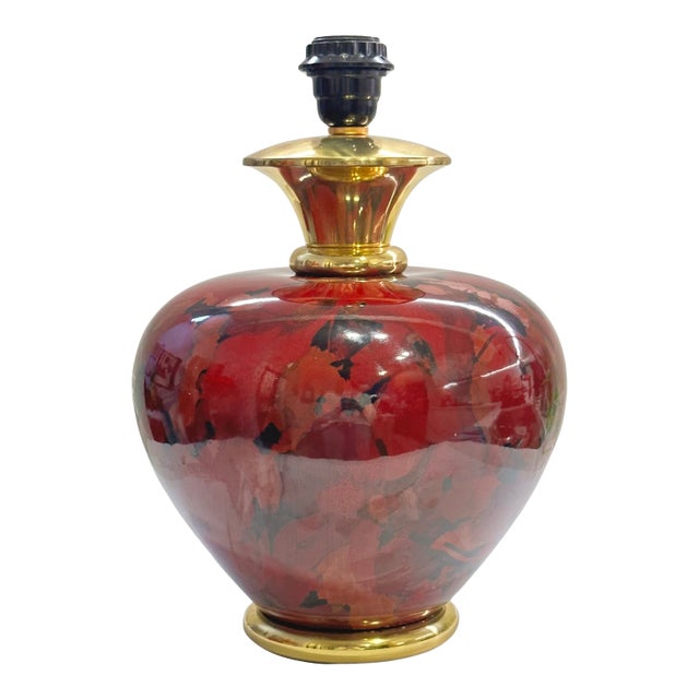 Vintage Maison Dauphin Red Ceramic & Brass Table Lamp For Sale