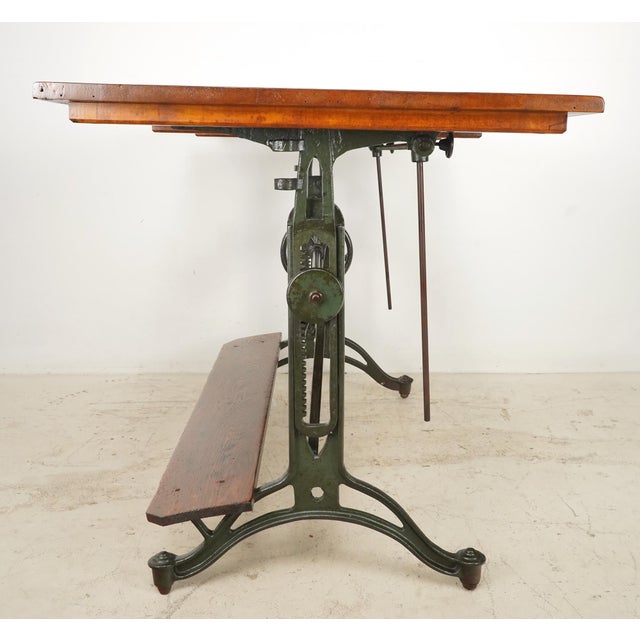 Mid 20th Century Reproduction Solid Wood Cast Iron Drafting Table For Sale - Image 10 of 10