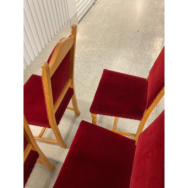 Set of 6 1970s Danish Oak Dining Chairs - Style of Henning Kjærnulf - Original Red Mohair For Sale - Image 15 of 18