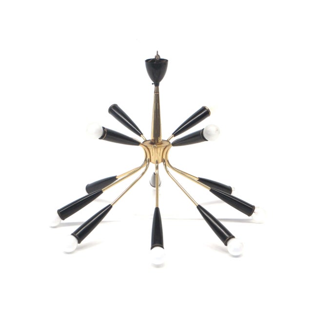 Italian Vintage Hanging Lamp Stilnovo Style Made of Brass with 12 Light Points, 1970s For Sale - Image 4 of 9