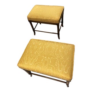 Vintage Drexel Heritage Benches Reupholstered in Yellow Silk - Late 20th Century For Sale