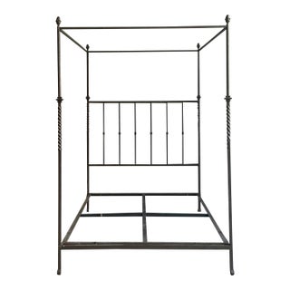 Vintage Boho Twisted Wrought Iron Queen Canopy Bed For Sale
