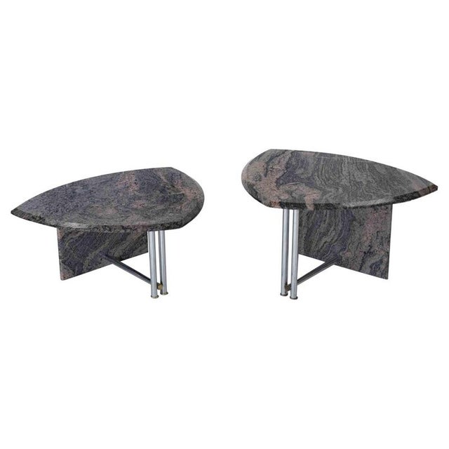 Charcoal Vintage Italian Granite Coffee Tables with Chrome Base, 1980s, Set of 2 For Sale - Image 8 of 8