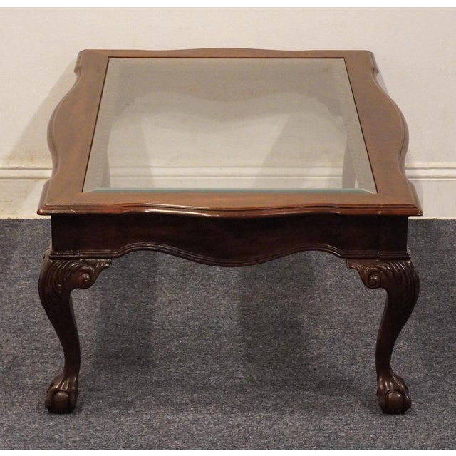 Late 20th Century Drexel Furniture Solid Mahogany Traditional Chippendale Style Ball & Claw 44" Accent Coffee Table W. Glass Top For Sale - Image 5 of 7