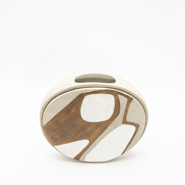 Metal Modern Vase in Shagreen With Mother of Pearl and Brass Details by R&y Augousti For Sale - Image 7 of 12