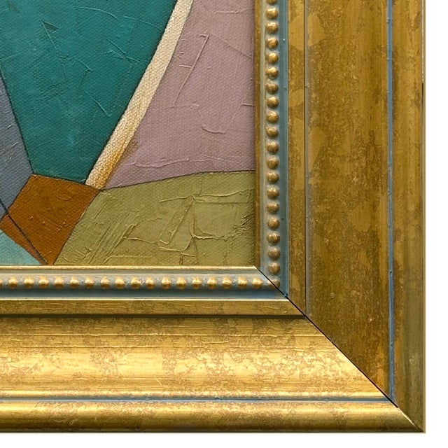 2020s Contemporary Teal Abstract Oil Painting in Vintage Gold Frame For Sale - Image 5 of 6