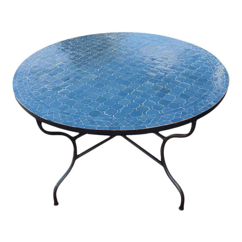 Moroccan 48 Round Tamegroute Blue Mosaic Coffee Table Chairish