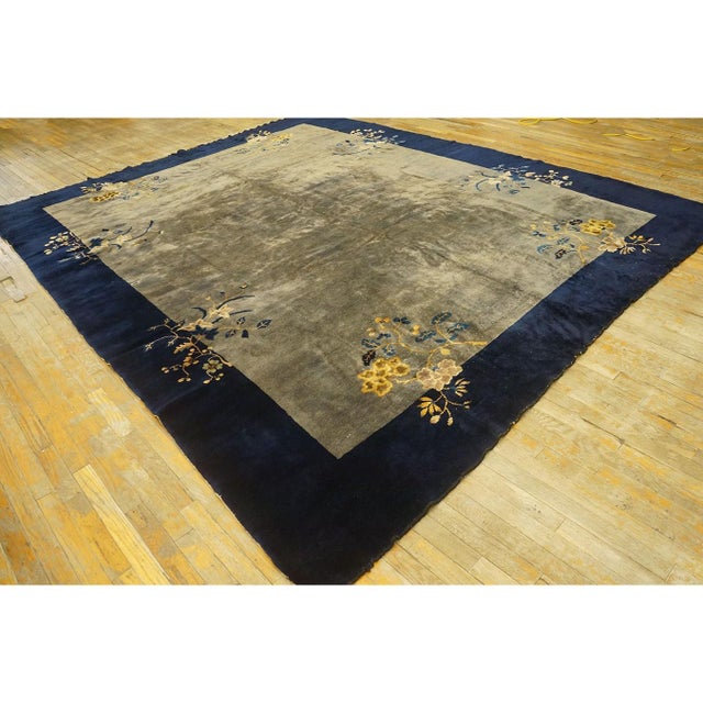 1920s Antique Solid Gray Art Deco Chinese Peking Wool Knotted 9' 2"x11' 3" Rug For Sale - Image 4 of 9