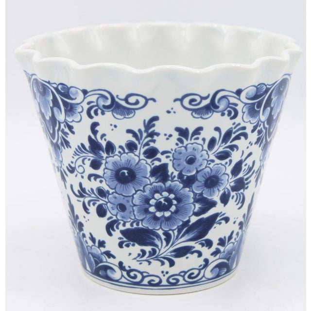 Vintage Dutch Delft Blue and White Floral Ceramic Planter For Sale - Image 11 of 11