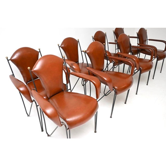 Mid-Century Modern Vintage Leather and Steel Dining Chairs attributed to Frederic Weinberg, 1960, Set of 8 For Sale - Image 3 of 11
