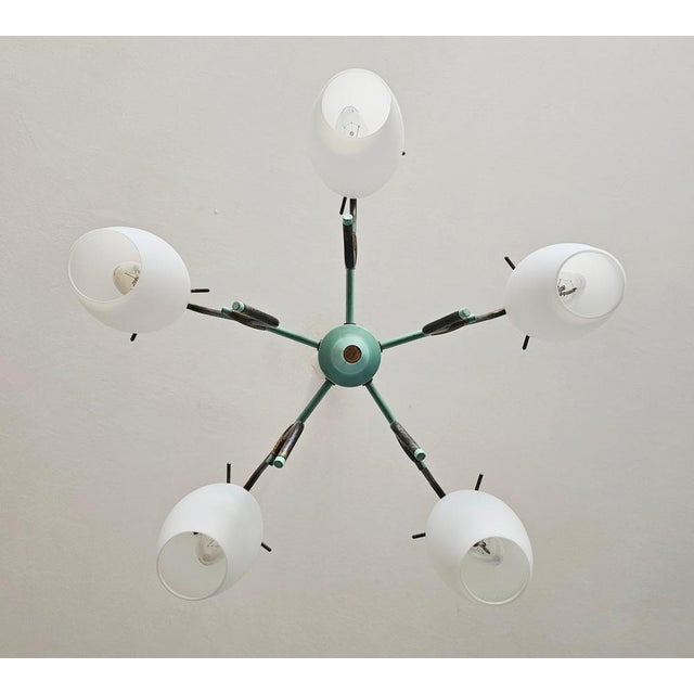 Mid-Century Opaline Glass and Brass Chandelier from Stilux Milano, 1950s For Sale - Image 11 of 14